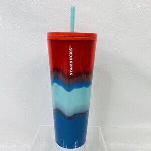 Starbucks Blue Green Color Waves Cold Cup Tumbler